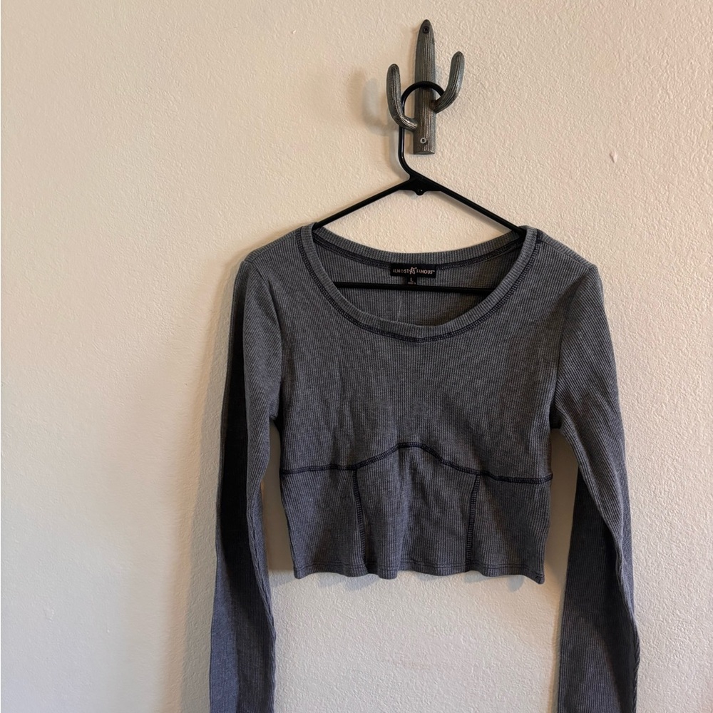 Gray Long Sleeve Crop Top